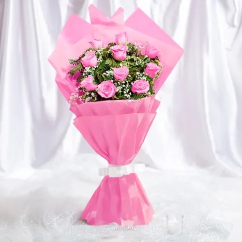 10 pink roses bouquet