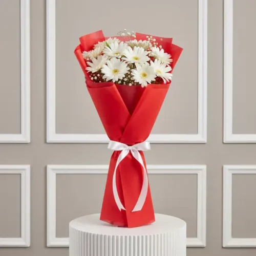 10 white gerbera flowers bouquet