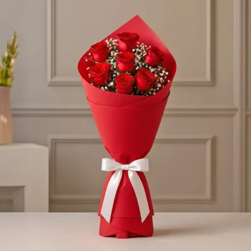 7 red roses bouquet