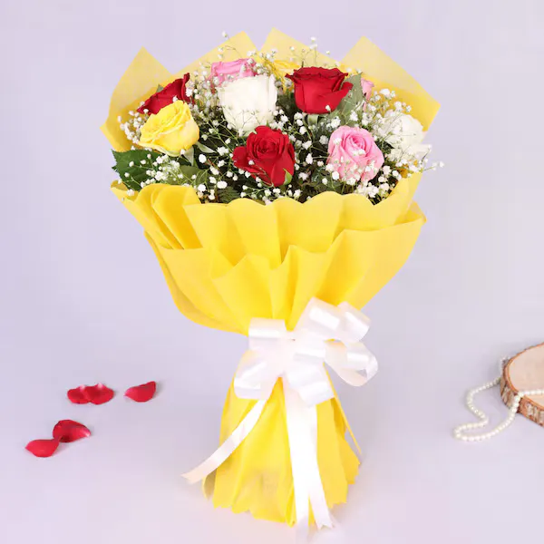 mixed rose bouquet with vanilla cake mixed rose bouquet with vanilla cake