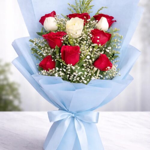 elegant red & white roses bouquet