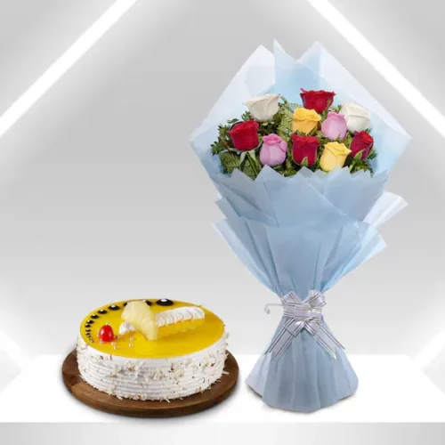 Glittery Roses And Pineapple Cake Combo