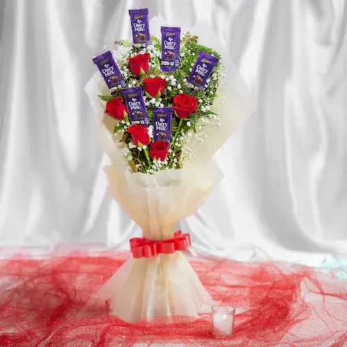 love affair of roses and chocolates bouquet