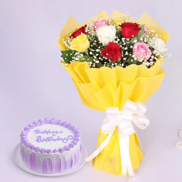 mixed rose bouquet with vanilla cake mixed rose bouquet with vanilla cake