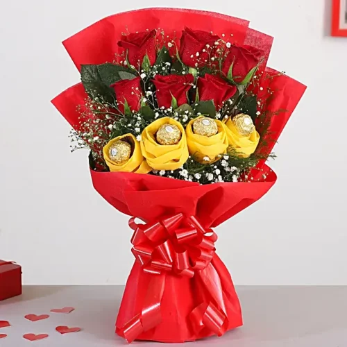 red roses bouquet & ferrero rocher chocolates
