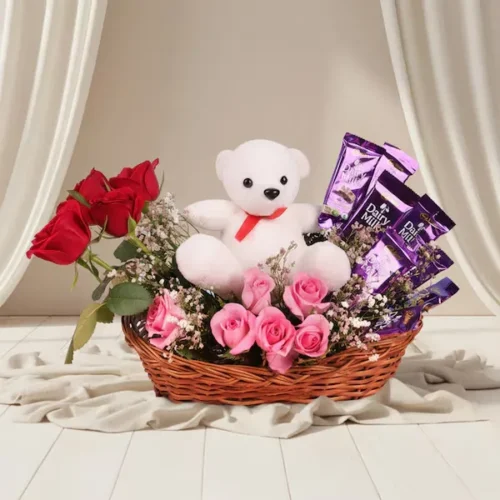 rose and teddy arrangement