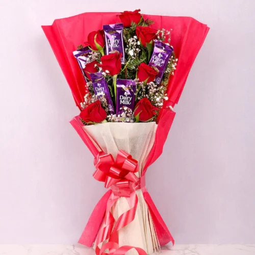roses and chocolate arrangement