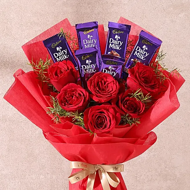 red roses bouquet with dairy milk chocolates red roses bouquet with dairy milk chocolates