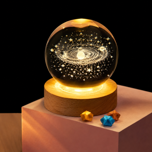 3D Galaxy Crystal Ball Night 3 W Decorative Lamp (Brown) - DesiDiya