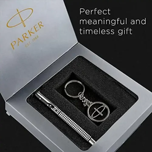 Parker Gift Set - (Parker Vector Special Edition Chrome Trim Roller Ball Pen) |1 Pen + 1 Key Chain